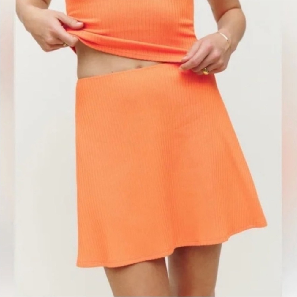 NWT Reformation Andres Ribbed A-Line Mini Skirt in Mandarin Orange Sz S